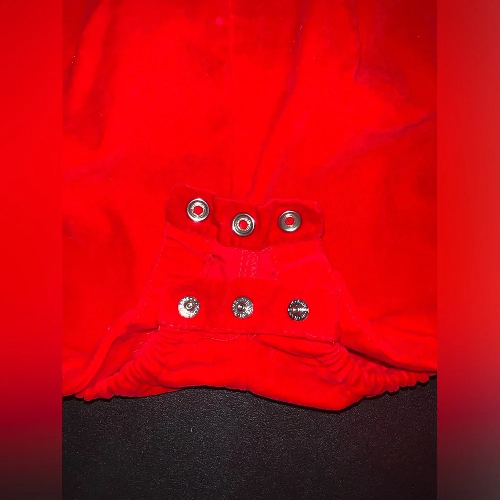 LN vintage Baby Romper Red Velvet Christmas Embroidered Horses 3 6 Months Snaps